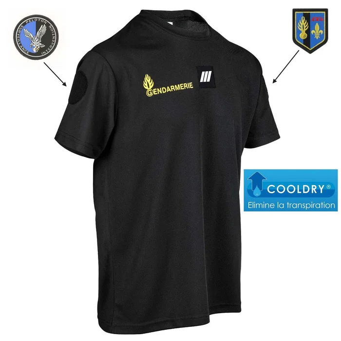 Tee-shirt Gendarmerie Noir – Cooldry Anti-humidité – Maille piquée – GM