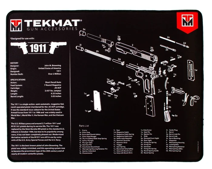 TEKR201911 – Tapis de démontage Tekmat Ultra pour pistolet 1911