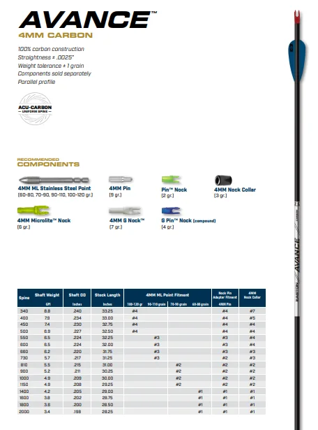 TUBES EASTON AVANCE (par 12)
