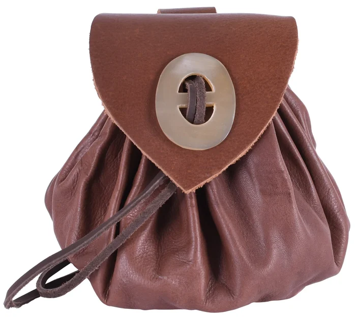 ULF-LP-18A – LARP ULFBERTH Porte-monnaie médiéval cuir bouton en corne