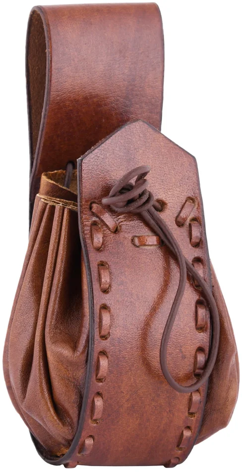ULF-LP-46-BR – LARP ULFBERTH Bourse médiévale en cuir avec passant ceinture