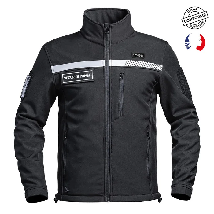 Veste Softshell SÉCU-ONE HV-TAPE Sécurité Privée Noir – Ref 01.203074