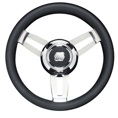 Volant Uflex Morosini 13,8″ – Polyuréthane noir avec rayons en acier inoxydable et moyeu chromé
