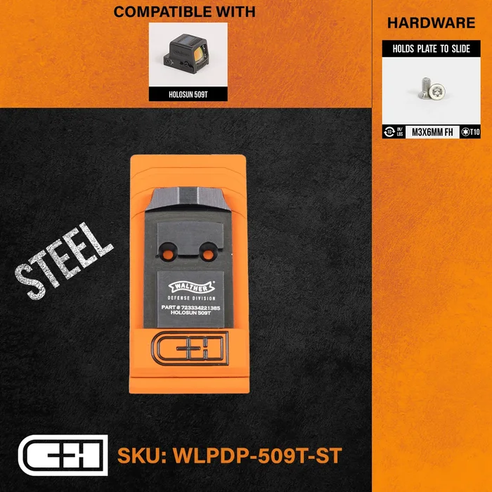 WLPDP-509T-ST – C&H Precision paltine Walther DEFENSE PDP 1.0 to Holosun 509T (STEEL)